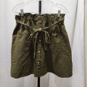Army olive Green button down bow tie belt elastic skirt
